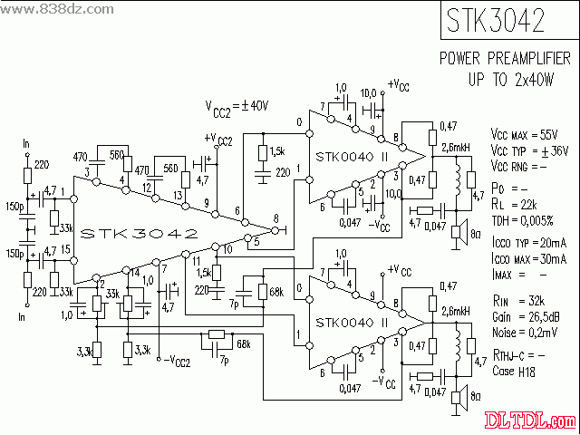 tda1013b功放 电路图纸 原理图 输出功率4.2w 电源电压18v