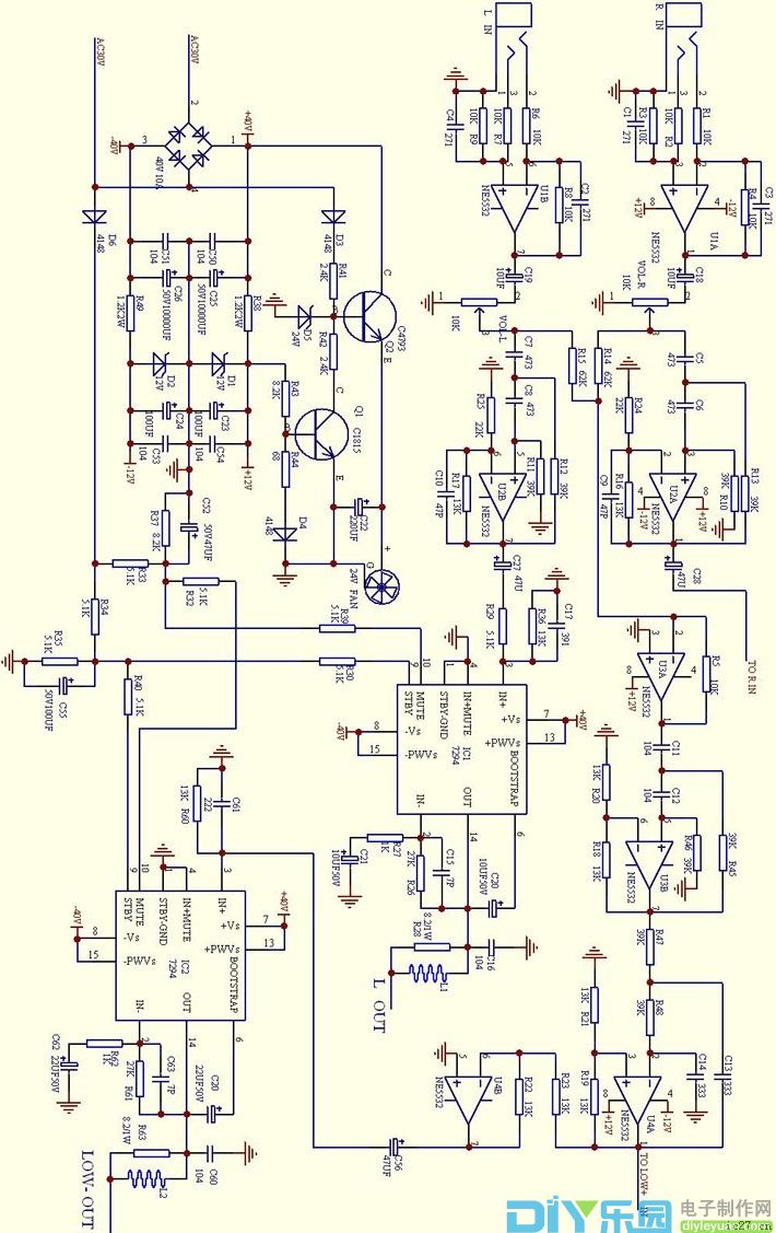 使用tda7294制作200w 2.1低音炮电路图-唯样电子商城