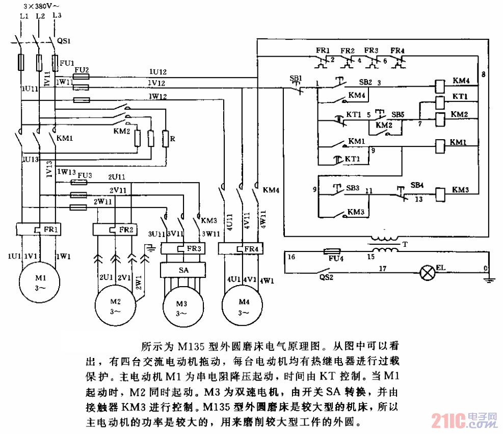 m135k型外圆磨床电气原理图电路