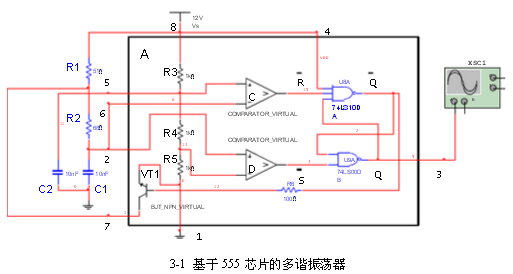 基于555定时器的多谐振荡器电路图