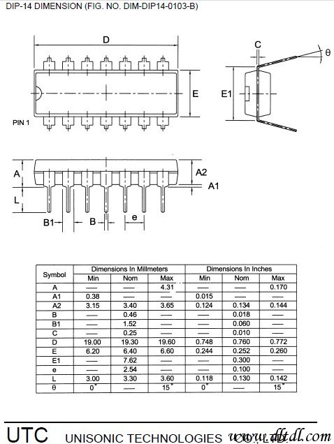 dip-14元件封装尺寸图