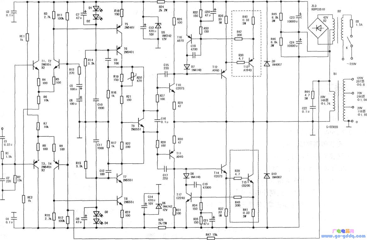 川万ca-4400扩音机功放电路的制作 工作原理