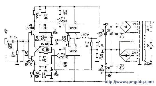 采用sap15组成的50w功放电路