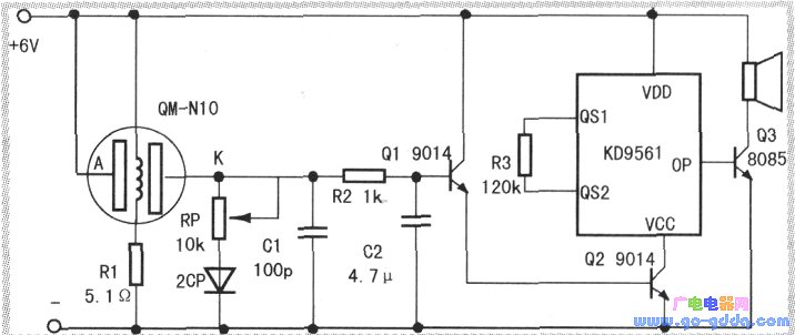 简单实用的有毒气体报警电路