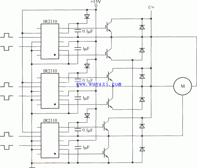 ir2110在三相桥式电机驱动电路中的应用电路