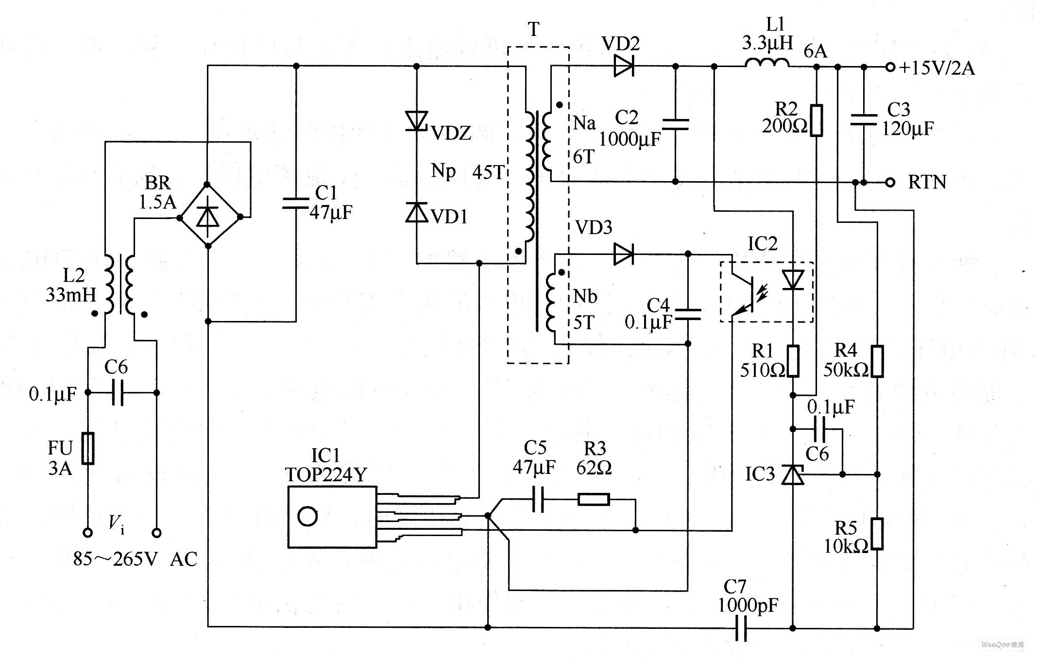 30w/15v 精密输出开关电源电路图-电源电路