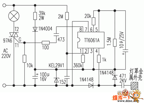 触摸式开关台灯电路图-led照明电路