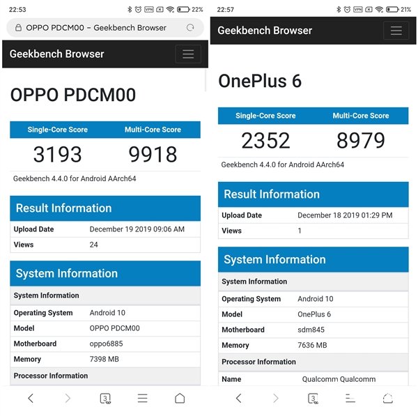 opporeno3geekbench跑分曝光对比骁龙845更胜一筹