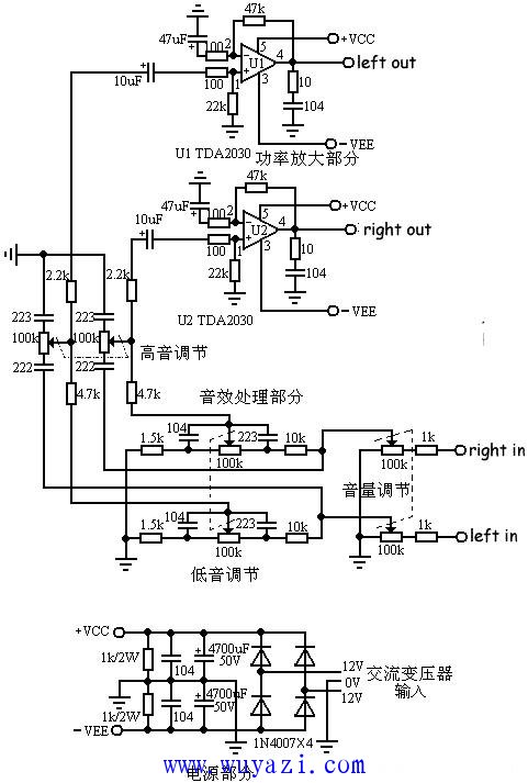 高中低音tda2030功放電路圖 高中低音tda2030功放電路圖, tda2030是