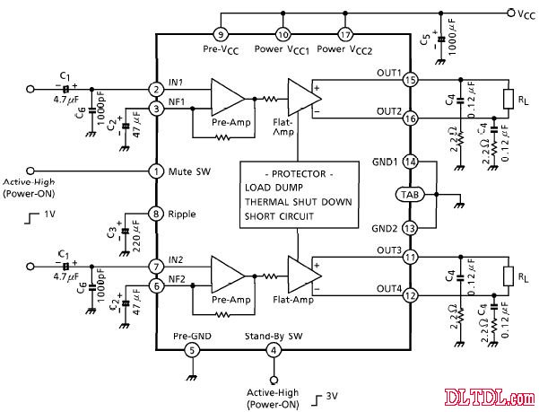 ta8210ah功放电路图纸原理图,ta8210ah ta8210al功率放大器应用线路图