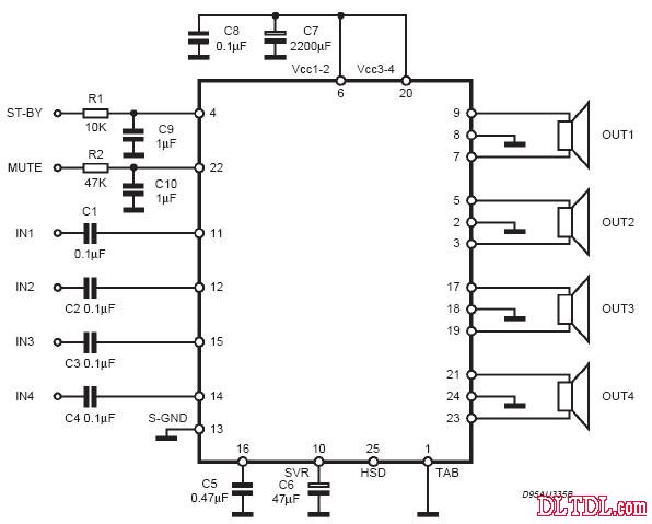 tda7384a功放電路圖講解,tda7384a功率放大器應用線路圖最高工作電源