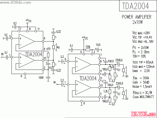 tda2004功放电路图纸原理图