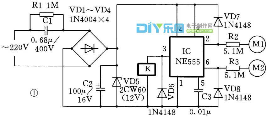 觸摸開關電路由ne555或cd4013組成