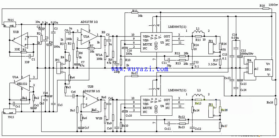 lm3886製作的純直流電流負反饋電路圖