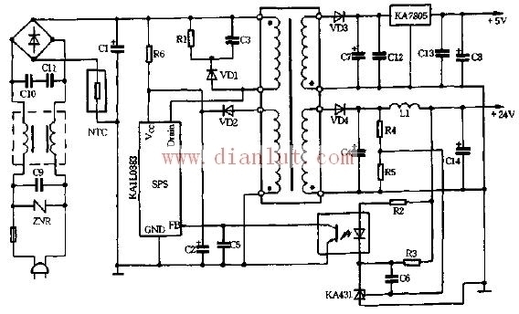 基於ka7805芯片製作30w反饋變壓器開關電源電路-電源電路