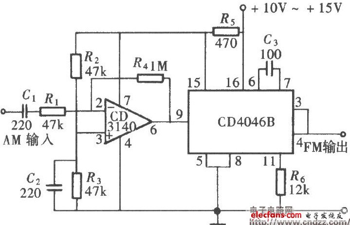 基於cd4046的調頻信號發生器電路圖