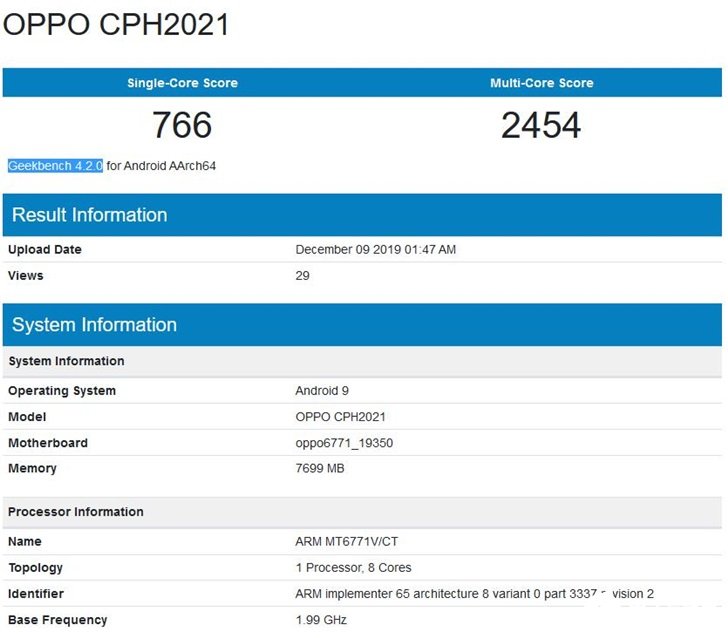 OPPO两款新机现身跑分库，均采用安卓9 Pie和Helio P60处理器