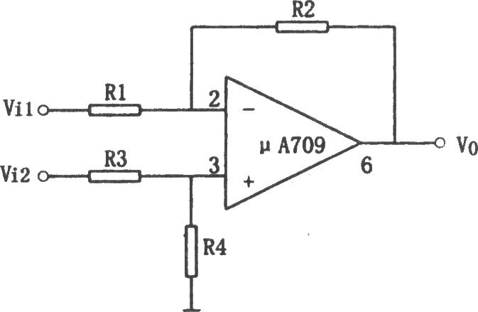 μA709构成的简单差动放大电路